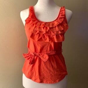 Hollister Bright Orange Tank Top w/ Ruffle Bust & Tie Accent at Waist. Size XS